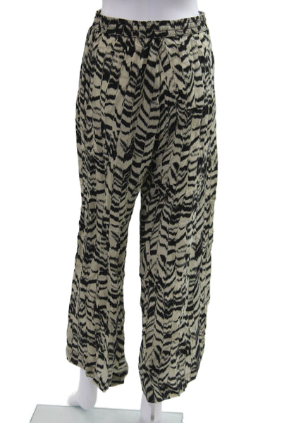 Enza Costa Women Jogger Pants Beige Animal Print Cupro Size 0