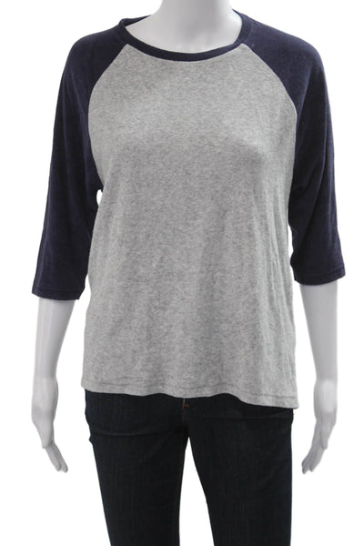 Goldie Womens Basic Jersey Crew Neck 3/4 Sleeve Dark Blue Cotton Blend Size M