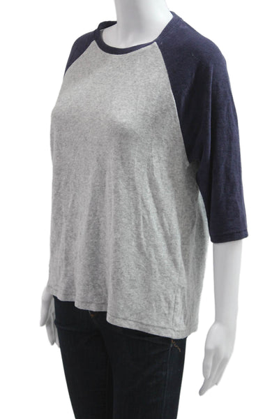Goldie Womens Basic Jersey Crew Neck 3/4 Sleeve Dark Blue Cotton Blend Size M