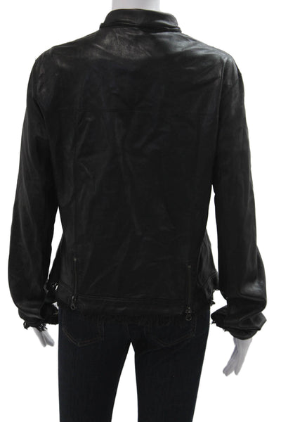 JKT Womens Biker Leather Jacket Black Button Size L