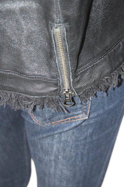 JKT Womens Biker Leather Jacket Black Button Size L