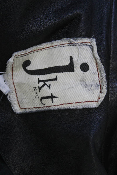 JKT Womens Biker Leather Jacket Black Button Size L