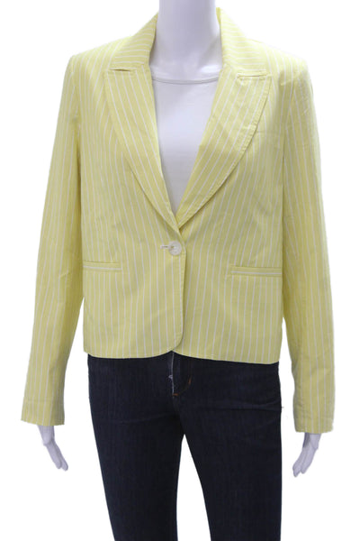 Drew Womens Cotton Striped One Button Long Sleeve Lined Blazer Yellow Size M