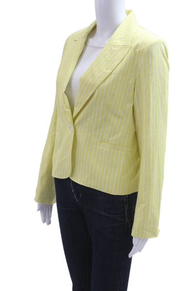 Drew Womens Cotton Striped One Button Long Sleeve Lined Blazer Yellow Size M