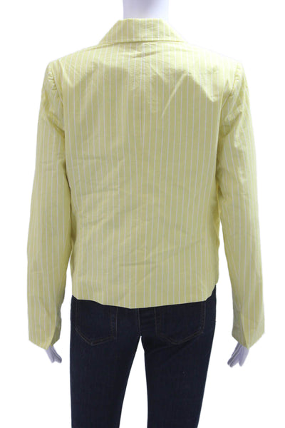 Drew Womens Cotton Striped One Button Long Sleeve Lined Blazer Yellow Size M