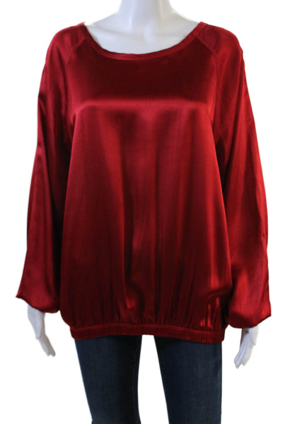 Aquarius Cocktail Womens Red Satin Blouse Long Sleeve Round Neck Size 2