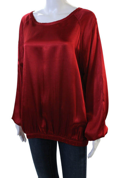 Aquarius Cocktail Womens Red Satin Blouse Long Sleeve Round Neck Size 2