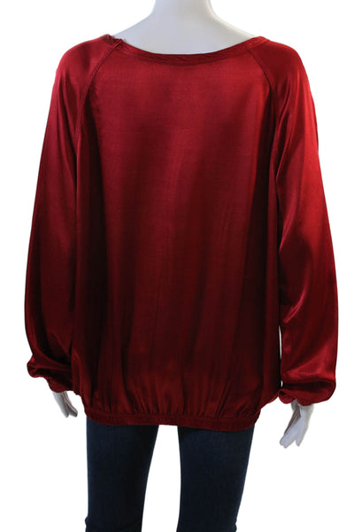 Aquarius Cocktail Womens Red Satin Blouse Long Sleeve Round Neck Size 2