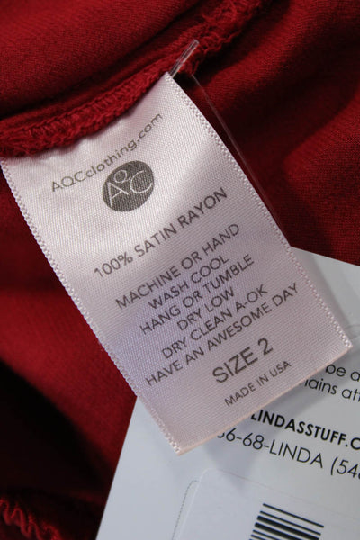 Aquarius Cocktail Womens Red Satin Blouse Long Sleeve Round Neck Size 2