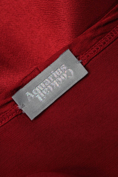 Aquarius Cocktail Womens Red Satin Blouse Long Sleeve Round Neck Size 2