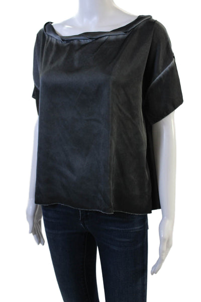 Roi Womens Basic Dark Gray Short Sleeve Blouse 95% Polyester Size S
