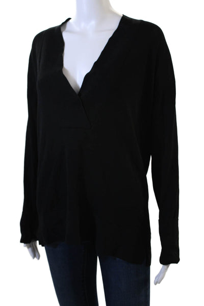 Brochu Walker Women V-Neck Long Sleeve Basic Top Black Viscose Blend Size M