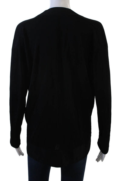 Brochu Walker Women V-Neck Long Sleeve Basic Top Black Viscose Blend Size M