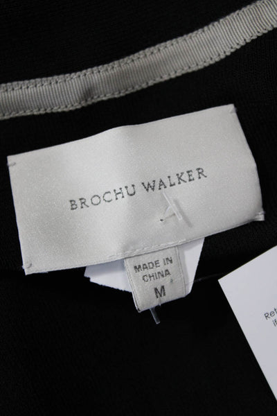 Brochu Walker Women V-Neck Long Sleeve Basic Top Black Viscose Blend Size M