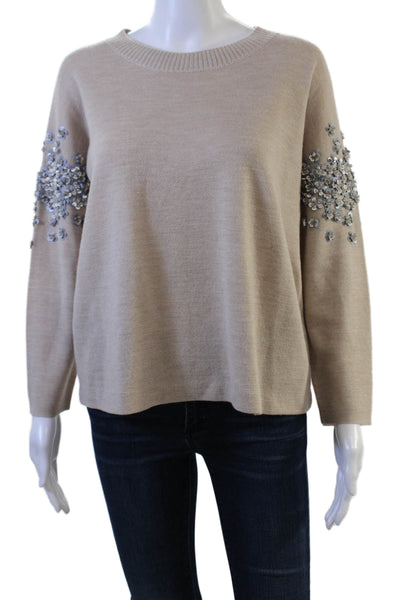 J Crew Womens Beige Floral Pullover Sweater Crew Neck Long Sleeve Size S
