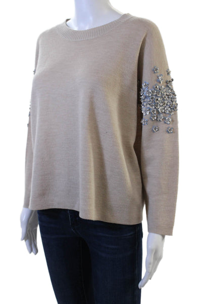 J Crew Womens Beige Floral Pullover Sweater Crew Neck Long Sleeve Size S