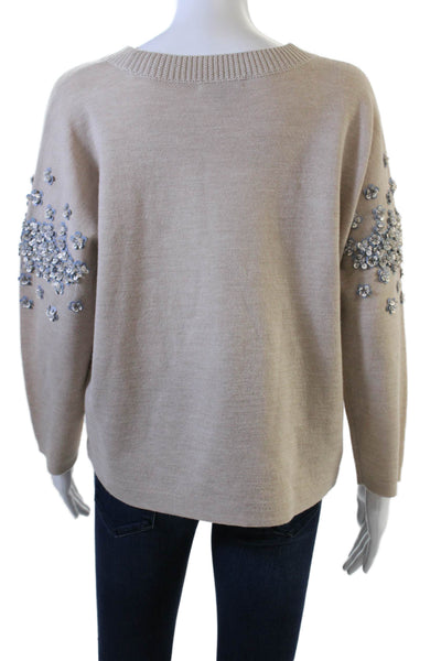 J Crew Womens Beige Floral Pullover Sweater Crew Neck Long Sleeve Size S