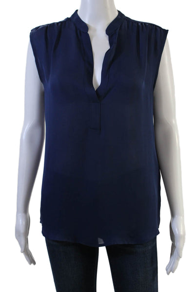 Aaron Ashe Women Dark Blue Silk Sleeveless Solid Blouse Size S