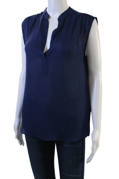 Aaron Ashe Women Dark Blue Silk Sleeveless Solid Blouse Size S