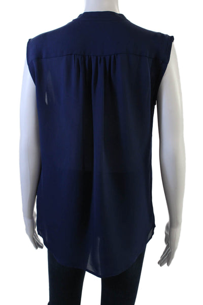 Aaron Ashe Women Dark Blue Silk Sleeveless Solid Blouse Size S