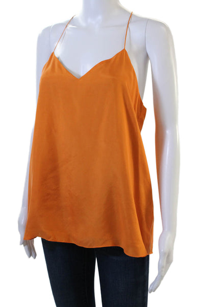 Tibi Womens Camisole V-Neck 100% Silk Orange Solid Sleeveless Size 8