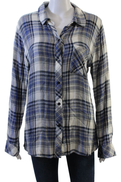 Rails Women Plaid Collared Button Up Long Sleeve Rayon Top Size M