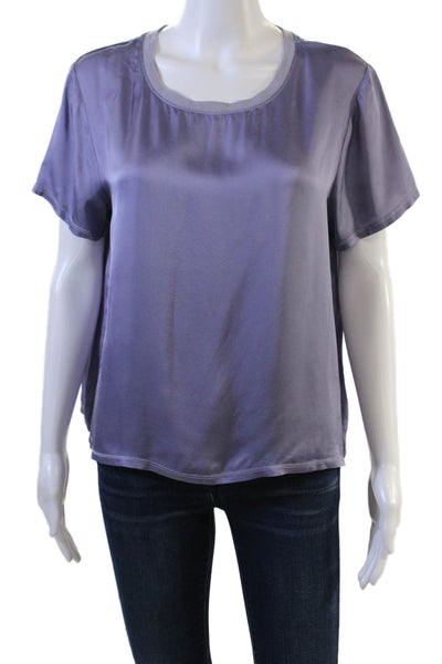 Nation LTD Womens Basic Purple Viscose Short Sleeve Blouse Size L