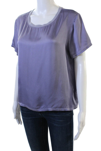 Nation LTD Womens Basic Purple Viscose Short Sleeve Blouse Size L