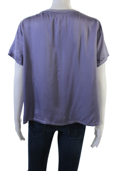 Nation LTD Womens Basic Purple Viscose Short Sleeve Blouse Size L