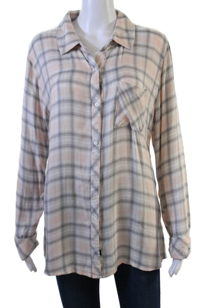 Rails Women Basic Plaid Collared Rayon Button-Up 3/4 Sleeve Size L