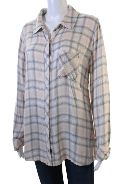 Rails Women Basic Plaid Collared Rayon Button-Up 3/4 Sleeve Size L
