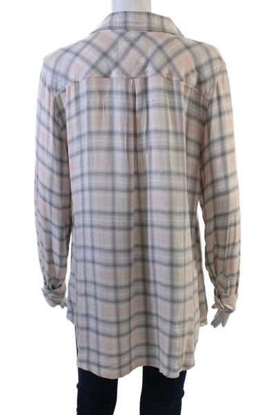 Rails Women Basic Plaid Collared Rayon Button-Up 3/4 Sleeve Size L