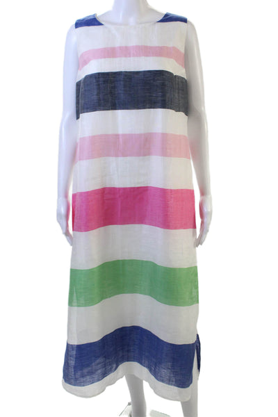 Vilagallo Womens Shift Sundress Blue Striped Sleeveless Linen Size 40