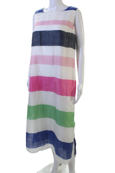 Vilagallo Womens Shift Sundress Blue Striped Sleeveless Linen Size 40
