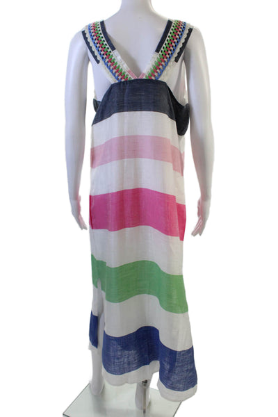 Vilagallo Womens Shift Sundress Blue Striped Sleeveless Linen Size 40