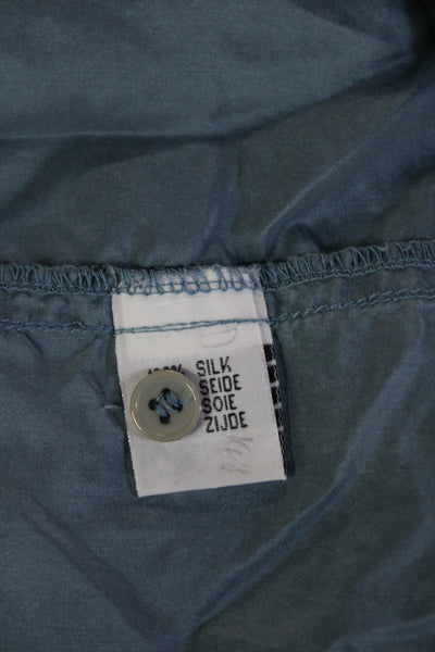 Pure Silk Mens Button-Down Collared Silk Shirt Blue Long Sleeve Size S