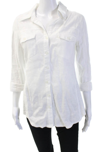 Vintage Havana Womens Collared Cotton Button Up Top 3/4 Sleeve White Size L
