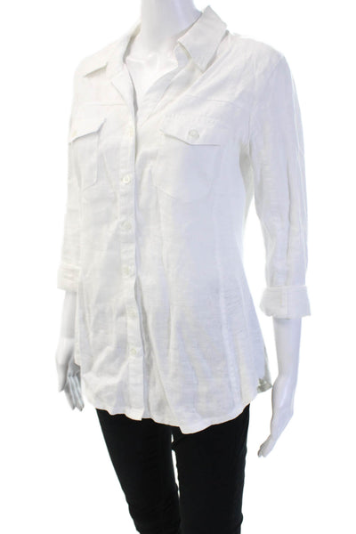 Vintage Havana Womens Collared Cotton Button Up Top 3/4 Sleeve White Size L