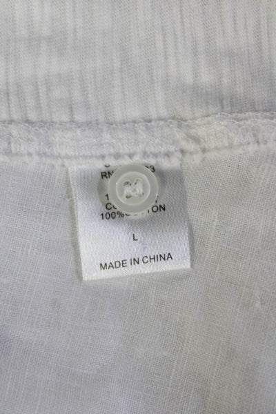 Vintage Havana Womens Collared Cotton Button Up Top 3/4 Sleeve White Size L