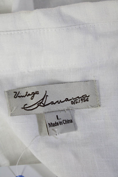 Vintage Havana Womens Collared Cotton Button Up Top 3/4 Sleeve White Size L