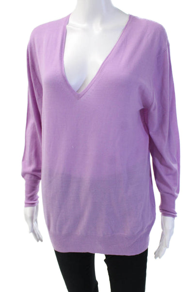 J Crew Womens Purple Merino V Neck Pullover Long Sleeve Size M