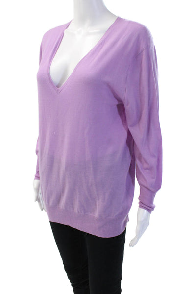 J Crew Womens Purple Merino V Neck Pullover Long Sleeve Size M