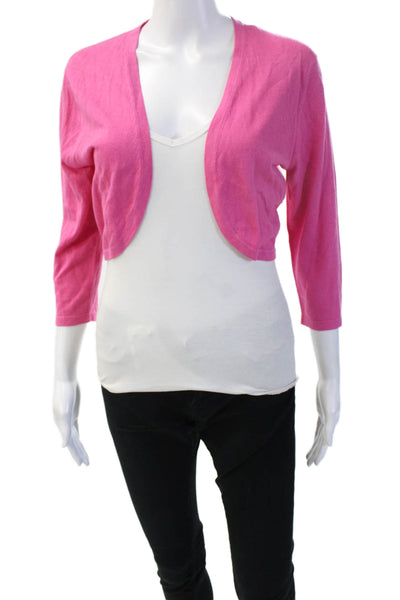 Neiman Marcus Women Pink Silk Linen Cotton V Neck 3/4 Sleeve Cardigan Size M