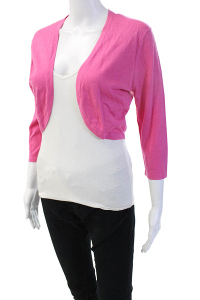 Neiman Marcus Women Pink Silk Linen Cotton V Neck 3/4 Sleeve Cardigan Size M