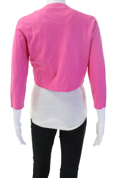 Neiman Marcus Women Pink Silk Linen Cotton V Neck 3/4 Sleeve Cardigan Size M