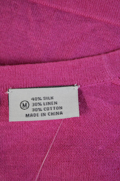 Neiman Marcus Women Pink Silk Linen Cotton V Neck 3/4 Sleeve Cardigan Size M