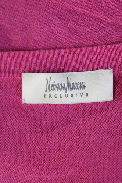 Neiman Marcus Women Pink Silk Linen Cotton V Neck 3/4 Sleeve Cardigan Size M