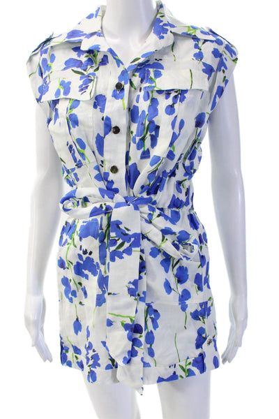 Karina Grimaldi Women Jumpsuit Blue Floral V Neck Cotton Sleeveless Size L