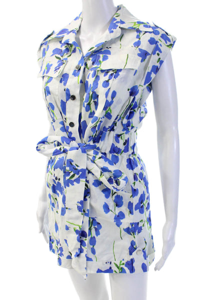 Karina Grimaldi Women Jumpsuit Blue Floral V Neck Cotton Sleeveless Size L