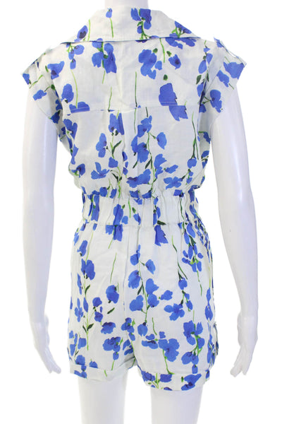 Karina Grimaldi Women Jumpsuit Blue Floral V Neck Cotton Sleeveless Size L